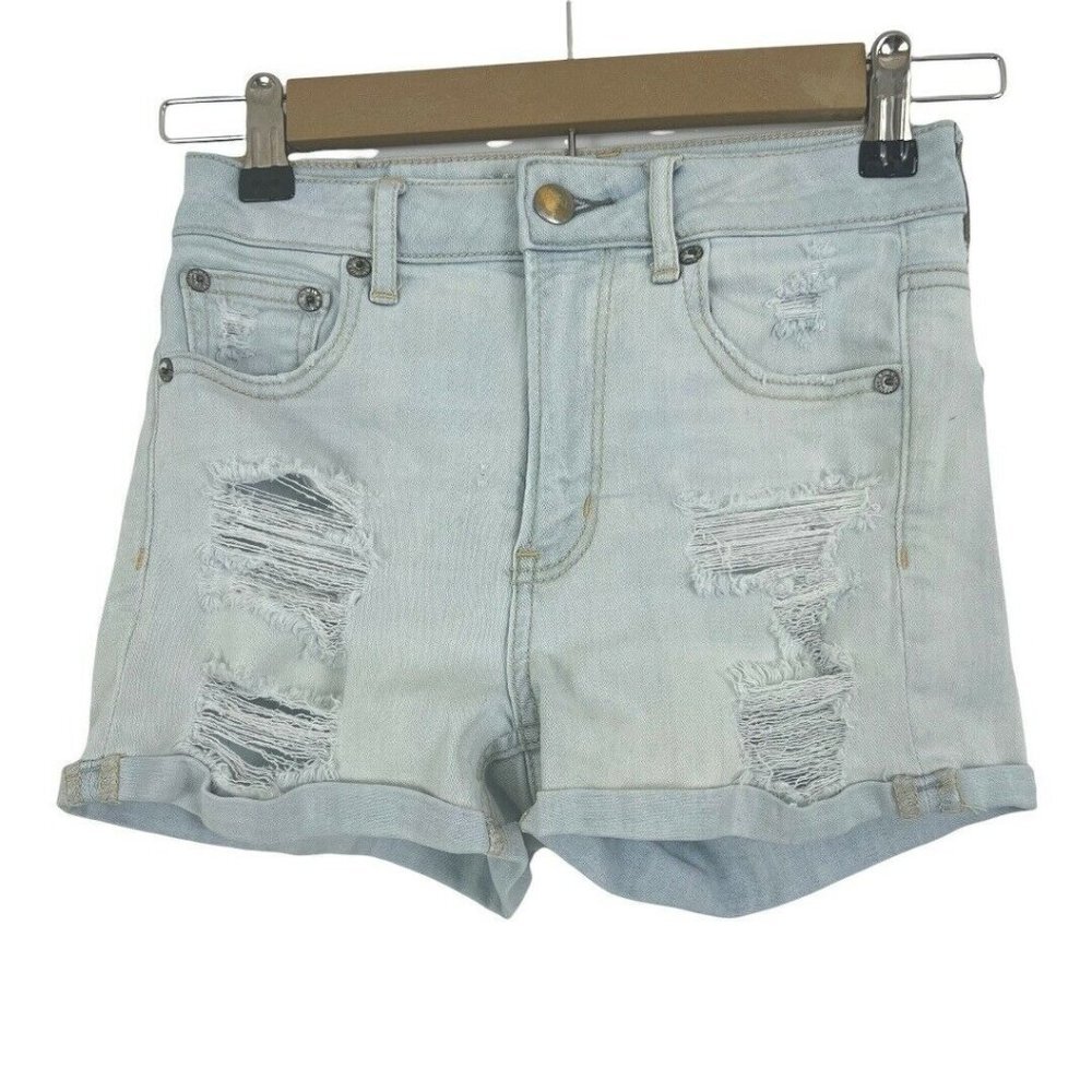 American Eagle Womens Size 0 Distressed Denim Cuffed Super Hi-Rise Shortie